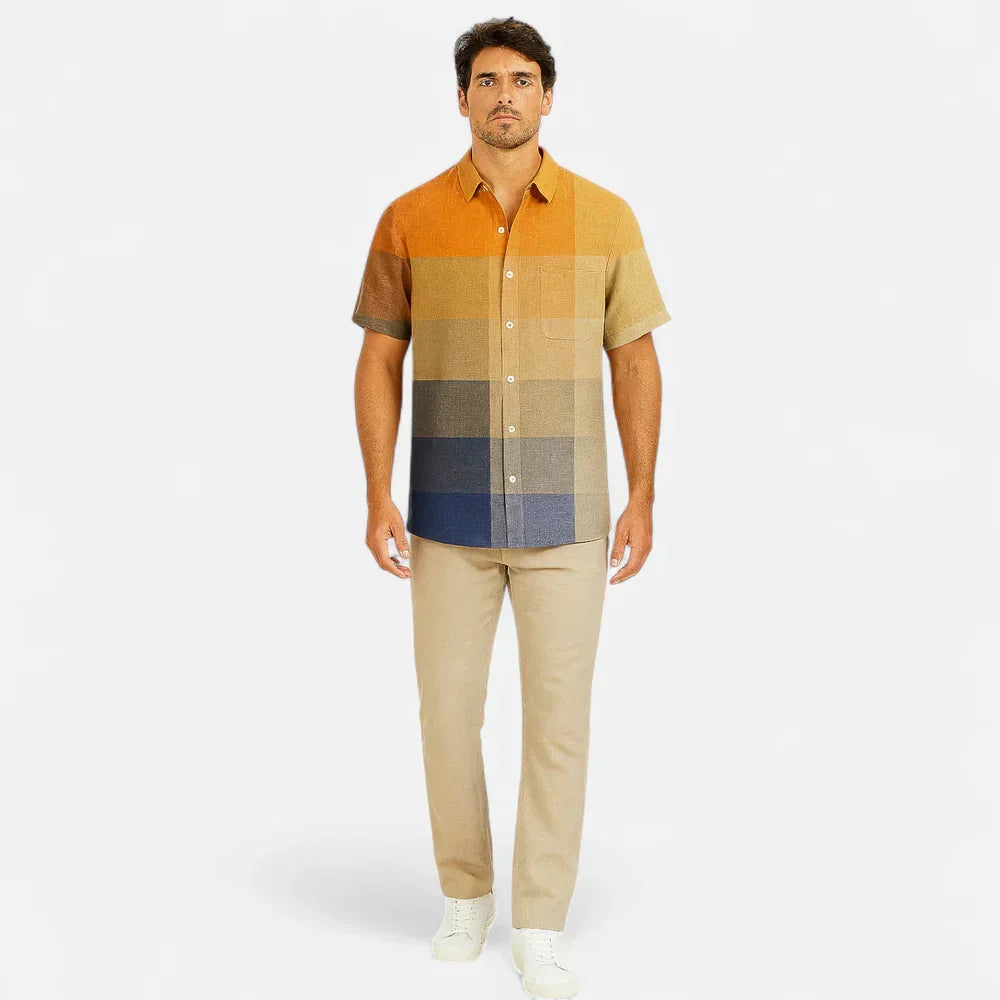 Men's casual summer shirt with turned cuffs and relaxed collar detail