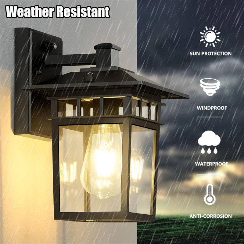 Outdoor lantern wall light in black finish on exterior wall