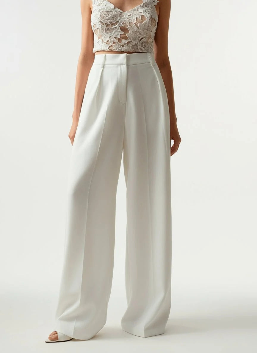 High waist wide leg trousers for women in camel with structured woven fabric and clean lines