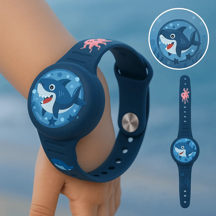 Detail of adjustable strap mechanism on children's GPS tracking wristband with soft material construction