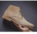 Men's lace-up desert boots in suede-effect finish with contrasting sole and pointed toe