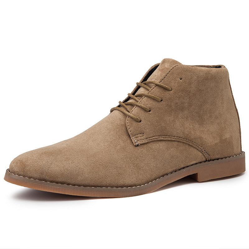 Side view of men's ankle boots showing three-eyelet lacing and tonal stitching detail
