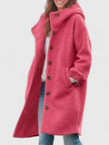 Women's hooded bouclé coat in pink with button-front closure and relaxed fit silhouette