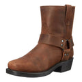 Men's harness boots in brown with studded ankle strap and side zip closure