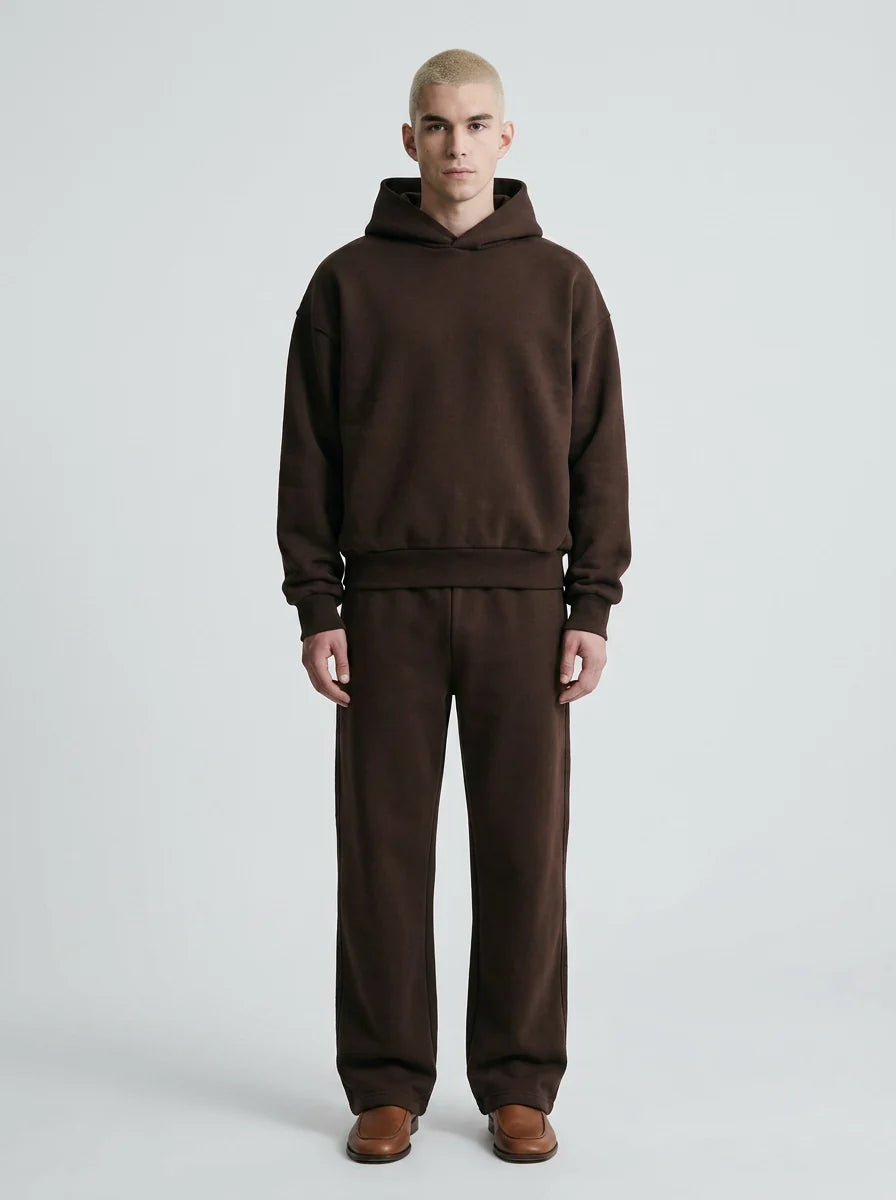 Back view of men's oversized tracksuit hoodie and matching joggers