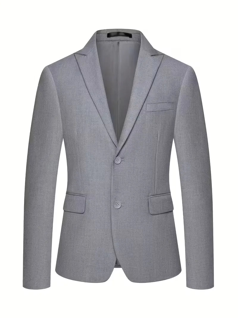 Close-up of blazer front showing single-button closure and structured lapels