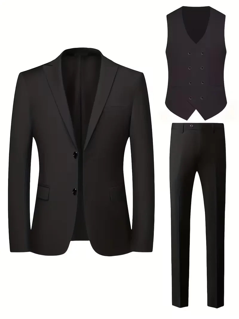 Side view of slim-fit black blazer with notch lapels and structured shoulders