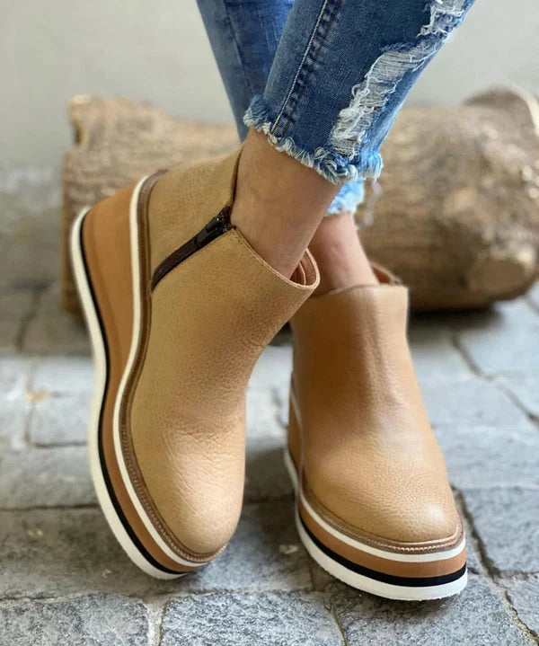 Side view of women's ankle boots with side zip entry and clean ankle boot silhouette