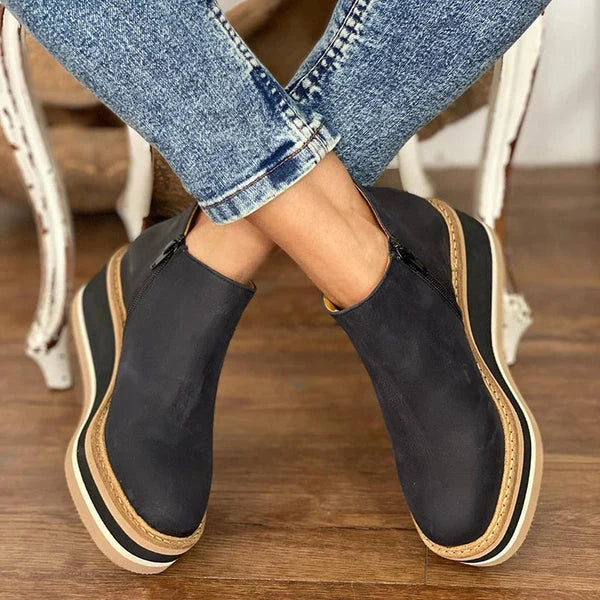 Women's ankle boots in black showcasing ankle boot silhouette and contrast sole stripes