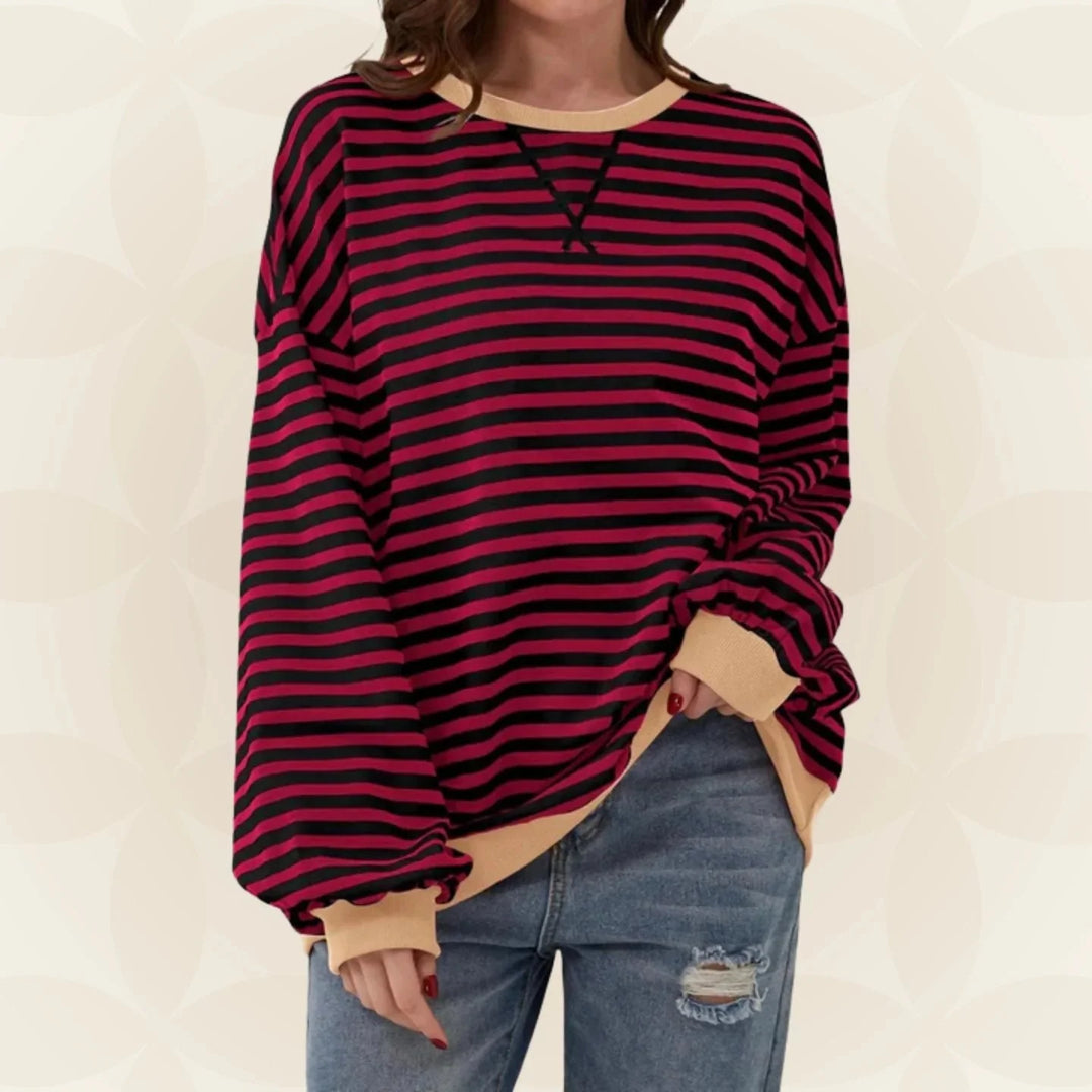 Orange striped casual sweatshirt featuring relaxed fit and colour-block trim details