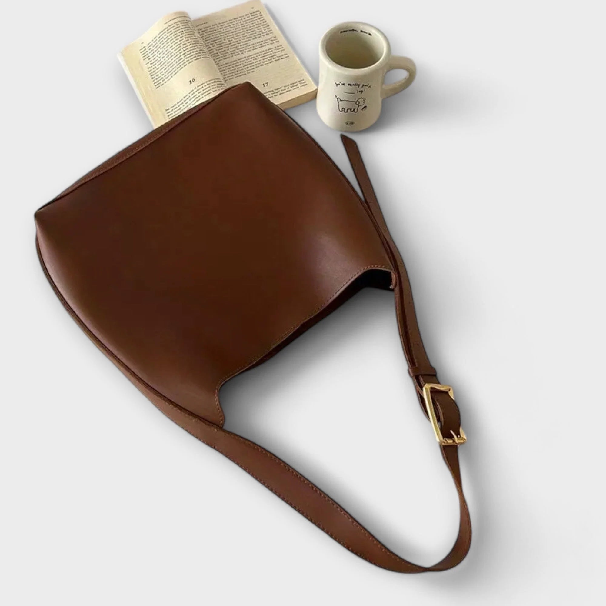 Women's shoulder bag interior view showing roomy space for daily essentials