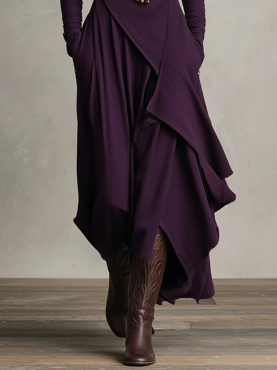 Women's turtleneck maxi dress in dark grey colourway with flowing silhouette