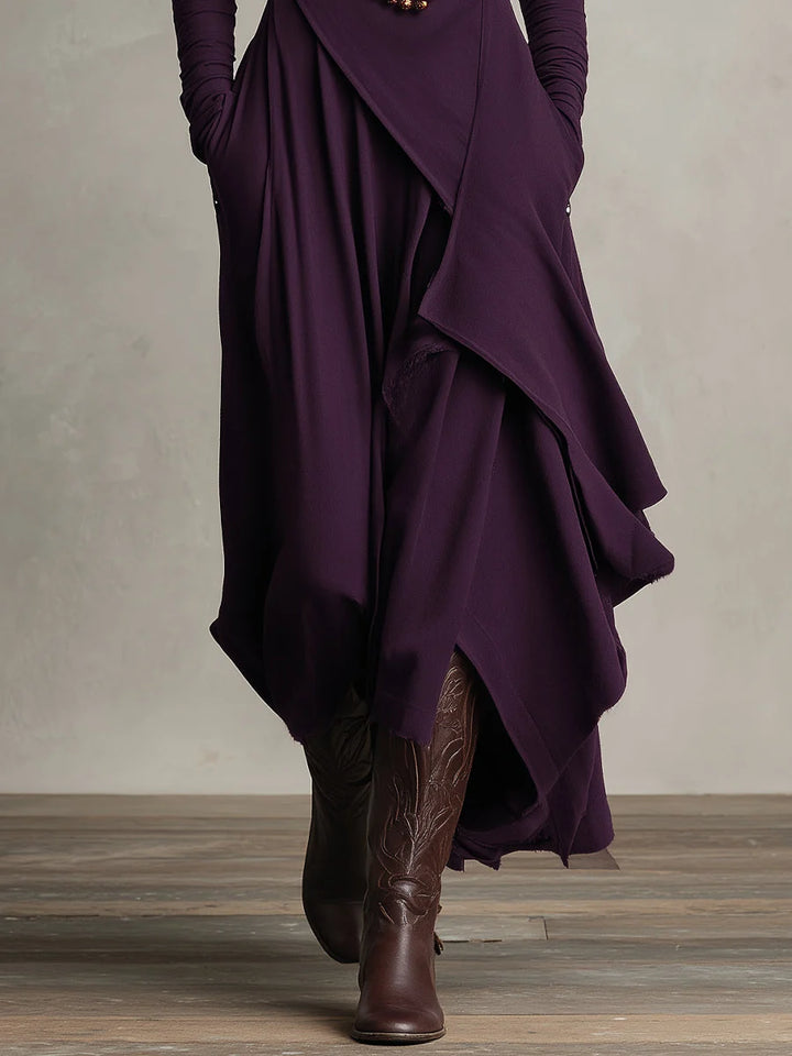 Women's turtleneck maxi dress in dark grey colourway with flowing silhouette