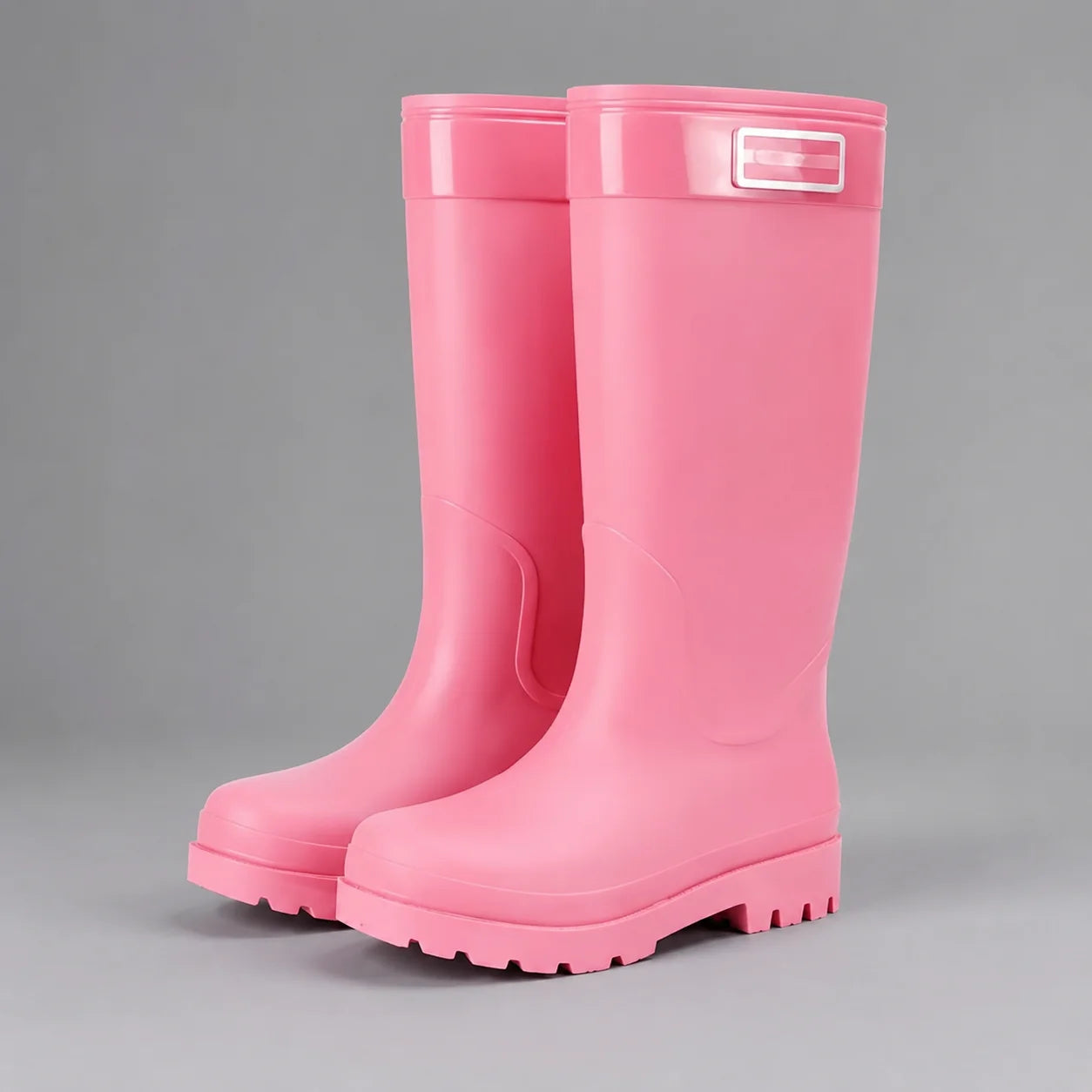 Women's wellington boots in pink with knee-high shaft, glossy finish and chunky non-slip outsole for wet weather