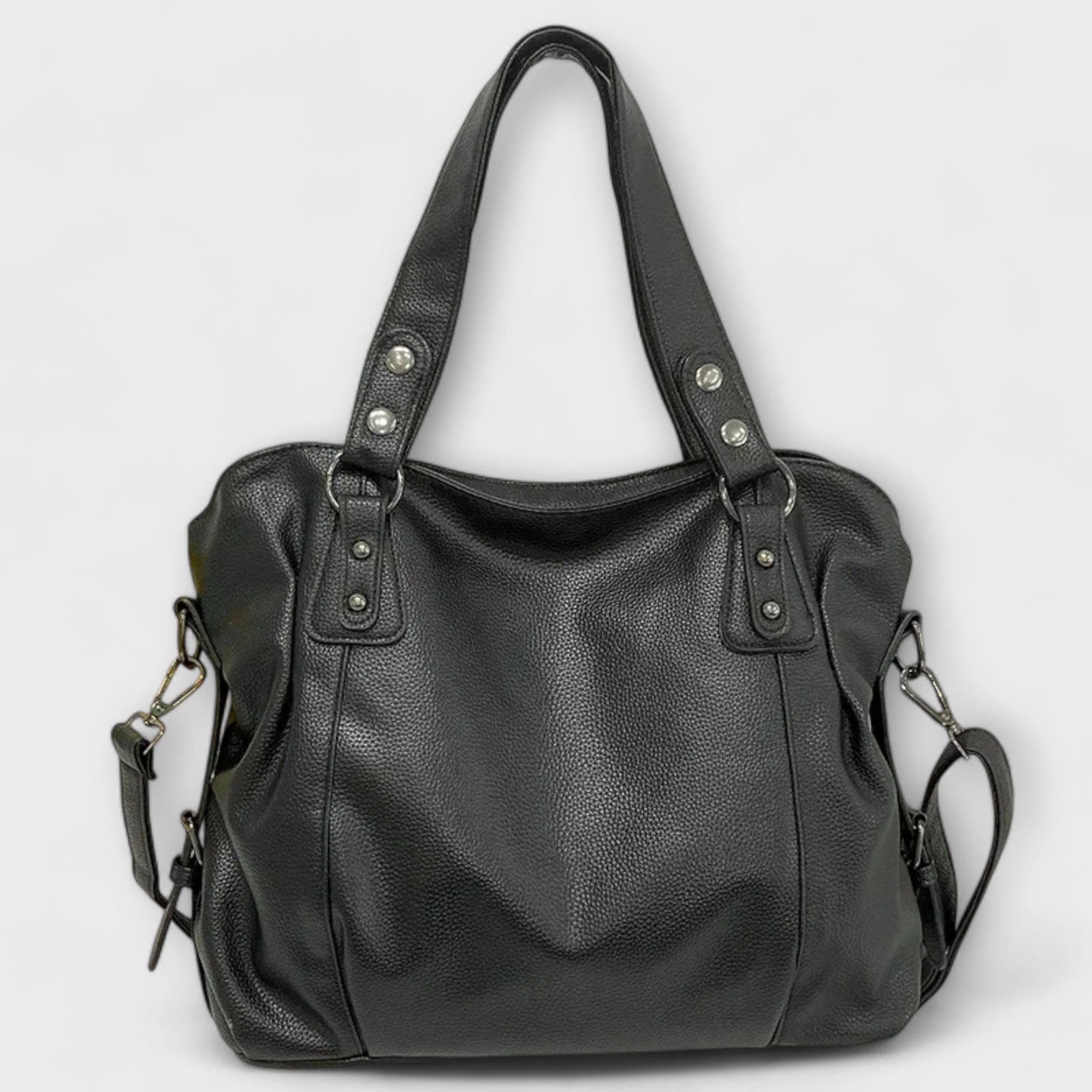 Hobo shoulder bag styled as crossbody with adjustable strap fully extended