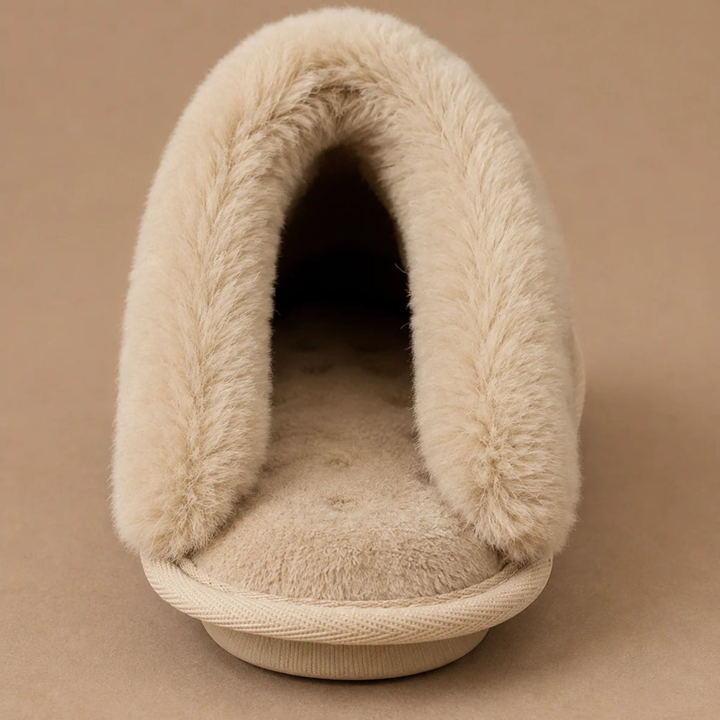 Side view of women's mule slippers with open-back design and flexible sole