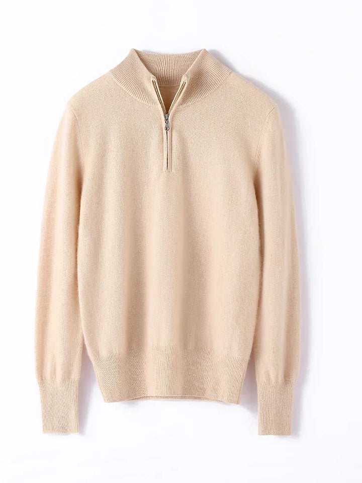 Close-up texture shot of soft knit fabric on women's cashmere zip up jumper