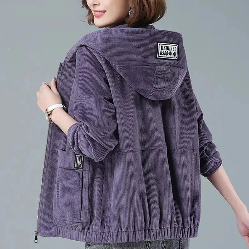 Relaxed-fit corduroy jacket with patch pockets and structured hem detail