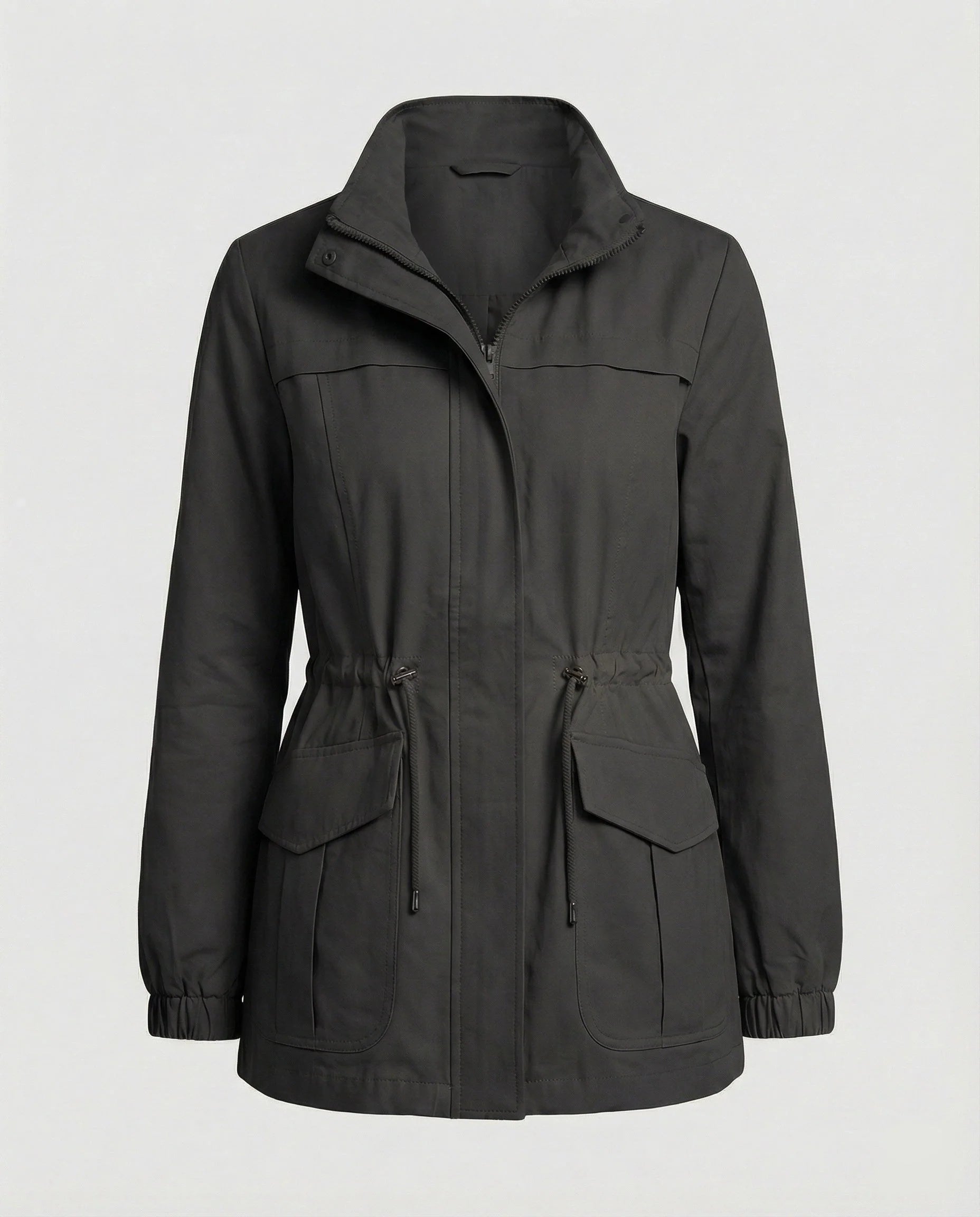 Women's utility jacket styled with white tee and denim for casual weekend look