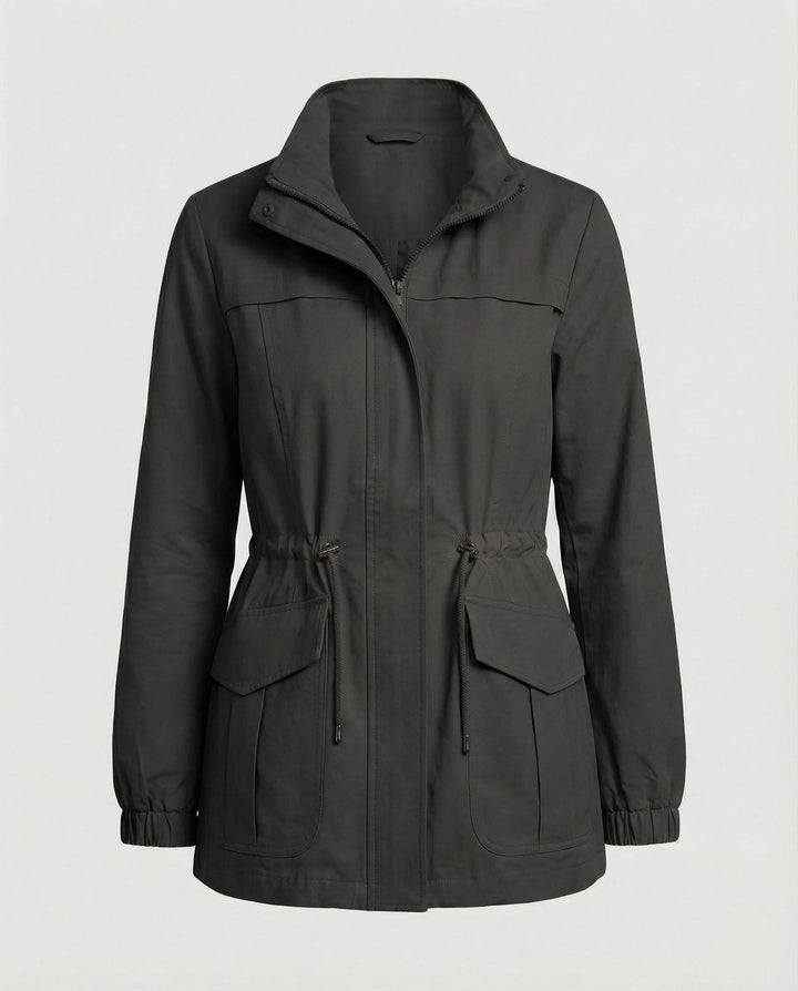 Women's utility jacket styled with white tee and denim for casual weekend look