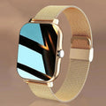 Men's smartwatch close-up view of touchscreen interface displaying time and health metrics