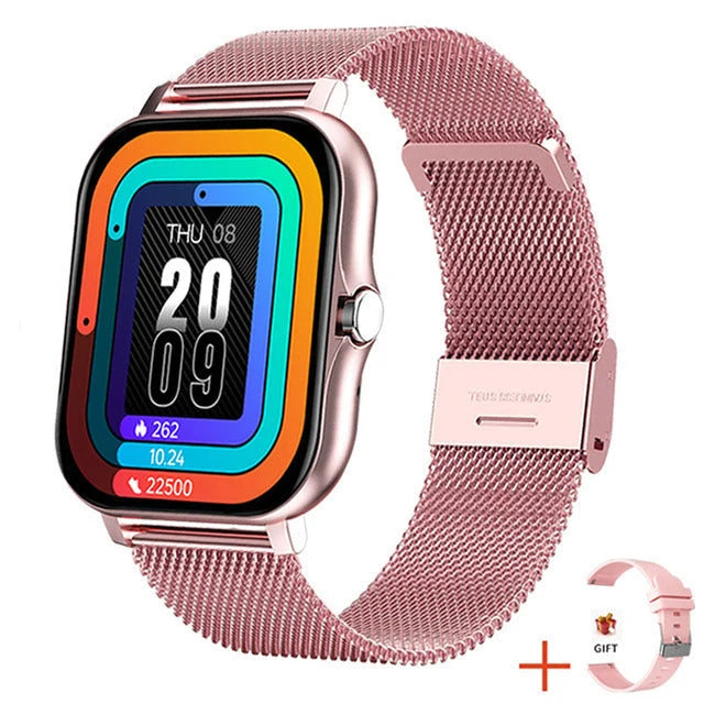 Men's smartwatch side profile showing adjustable mesh strap and digital crown
