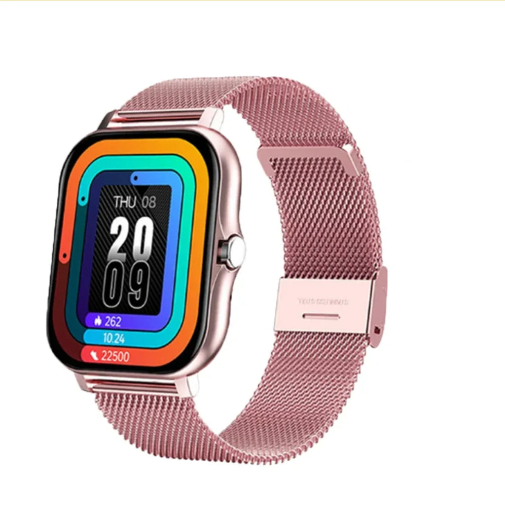 Men's smartwatch fitness tracking display with step count and heart rate monitor