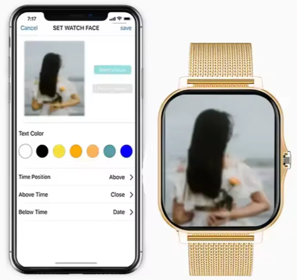 Men's smartwatch full view with mesh strap and touchscreen interface