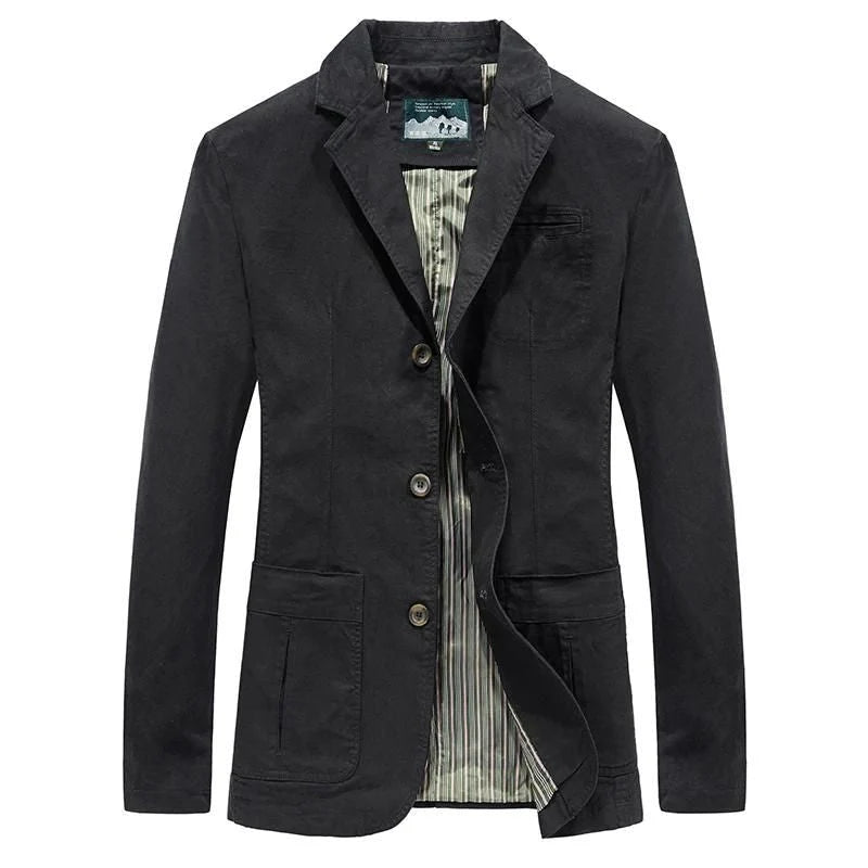 Khaki men's blazer showing tailored fit and patch pockets detail