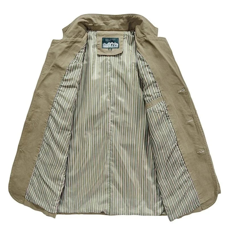 Side view of men's tailored blazer in khaki with regular fit