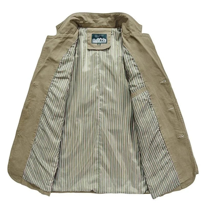 Side view of men's tailored blazer in khaki with regular fit