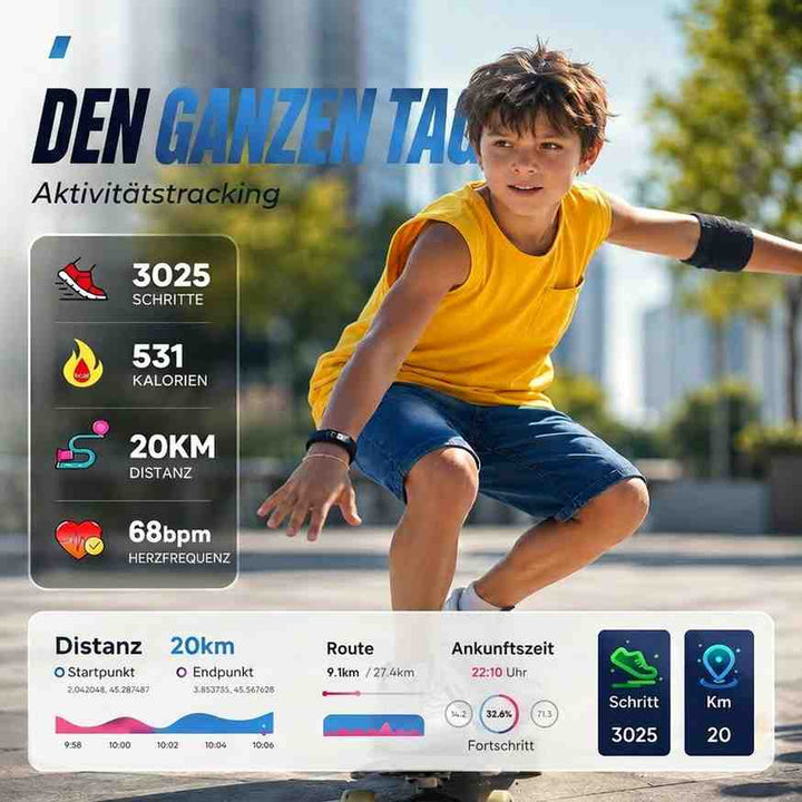 Close-up of men's fitness tracker watch oval colour display with heart rate and activity metrics
