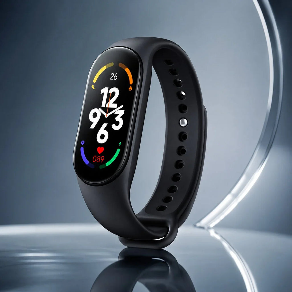 Men's fitness tracker watch collection showing five colour options for silicone sport straps