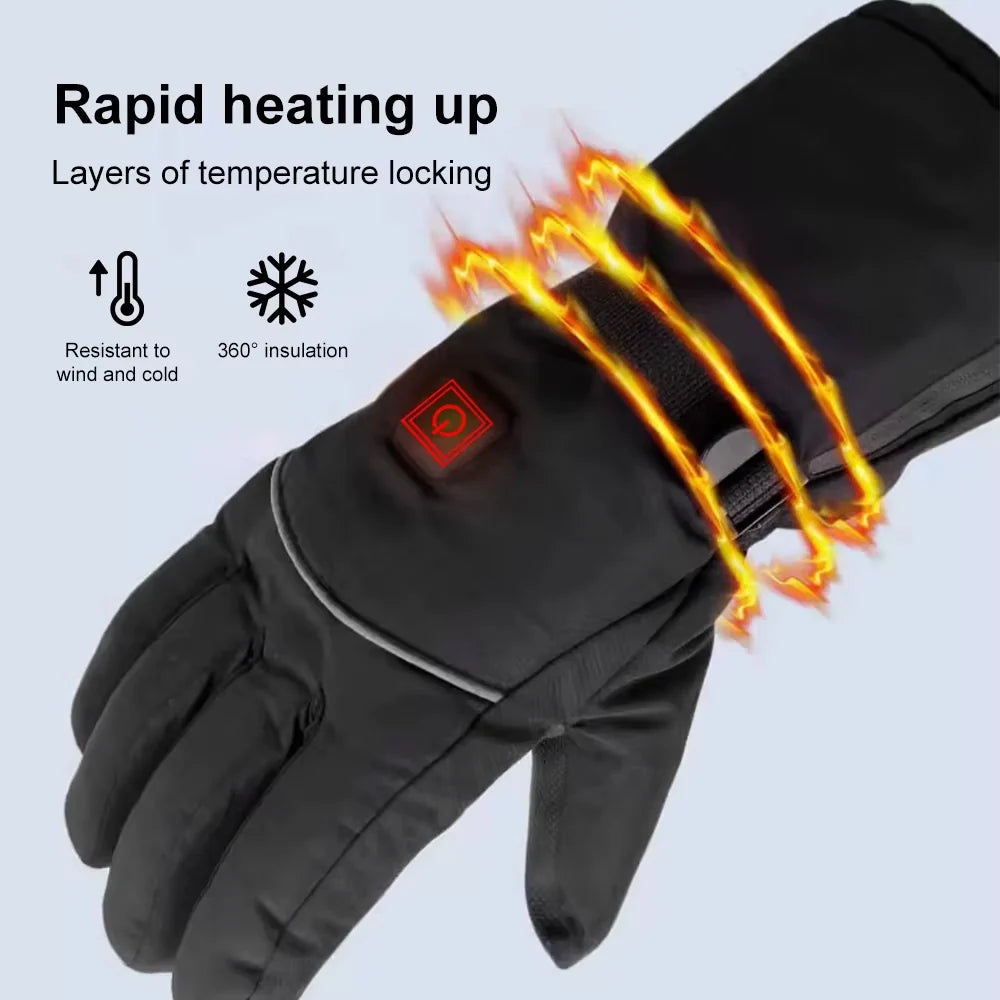 Full view of men's heated winter gloves pair showing complete design and extended cuff construction