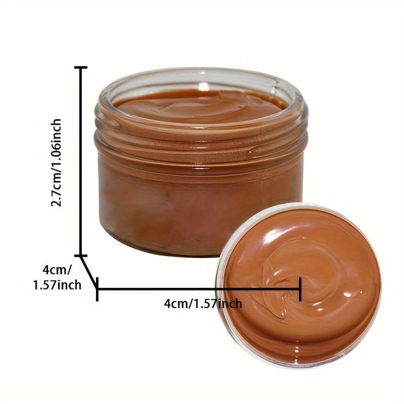 Close-up of leather repair paint jars showing smooth creamy texture in various colour options