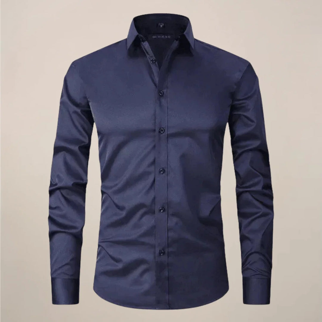 Beige men's formal shirt with smooth finish and long sleeves