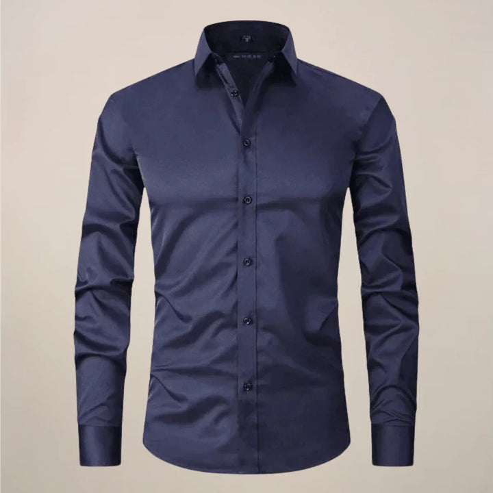 Beige men's formal shirt with smooth finish and long sleeves