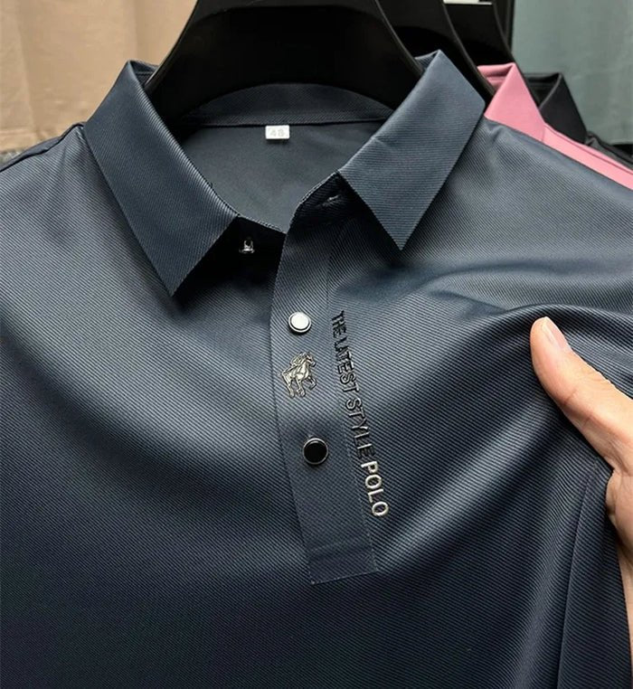 Men's polo shirt with short sleeves and ribbed fabric in charcoal grey with embroidered detail