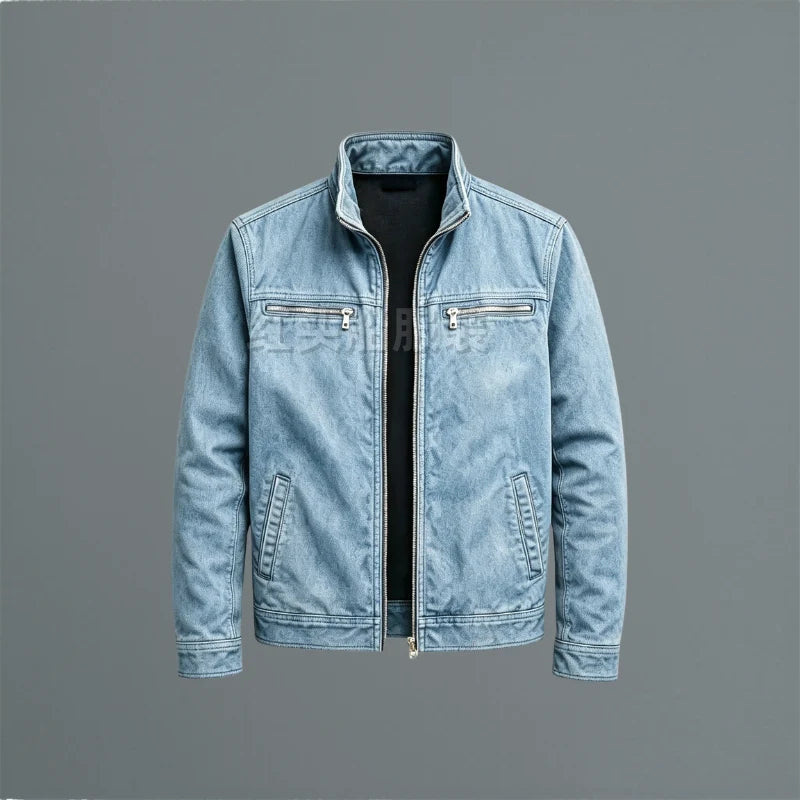 Men's zip-up jacket worn casually with dark jeans showing versatile styling options