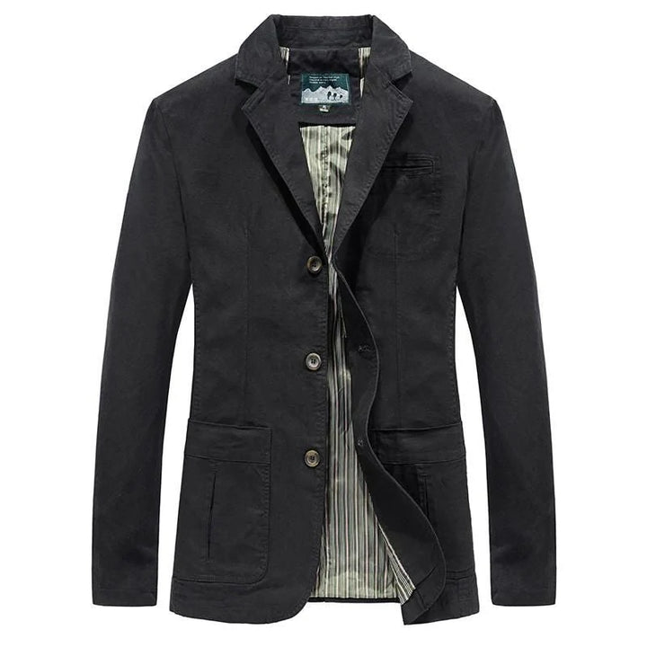 Full view of men's casual blazer showing tailored fit and structured shape