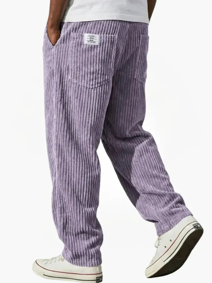 Men's corduroy trousers featuring structured fabric and versatile casual design