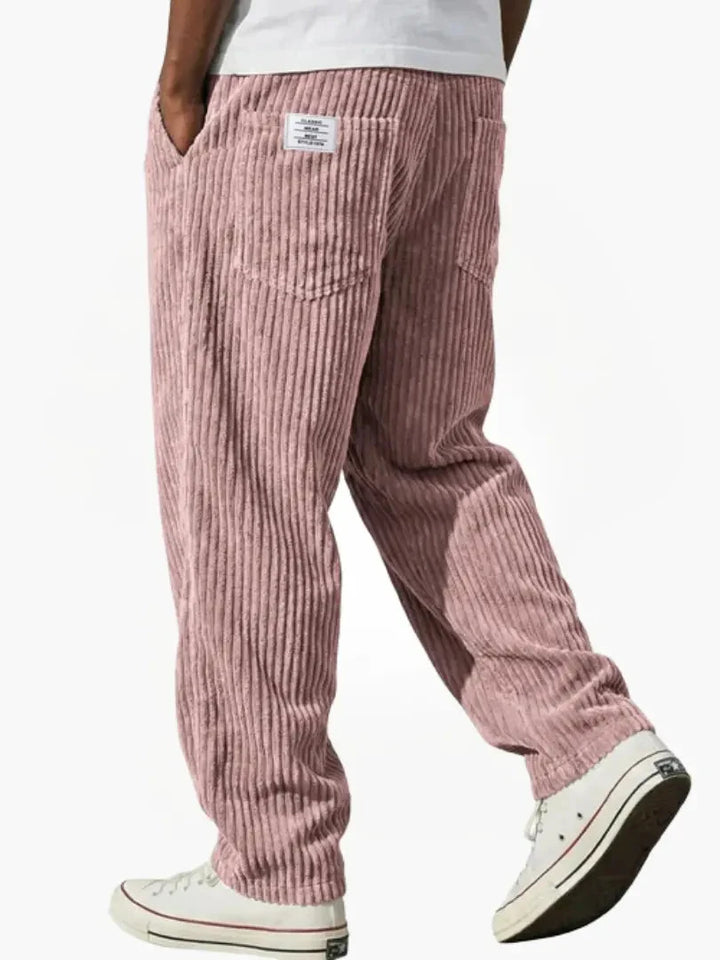 Relaxed fit corduroy trousers with straight hem and ribbed texture throughout