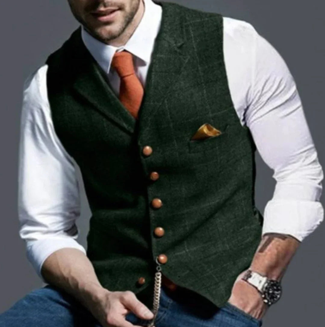 Men's formal waistcoat in charcoal grey worn with dress shirt and tie