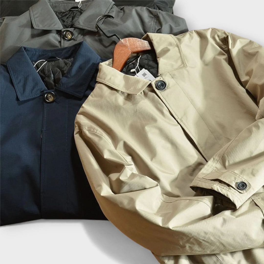 Men's outerwear coat in grey with weather-resistant fabric and functional design