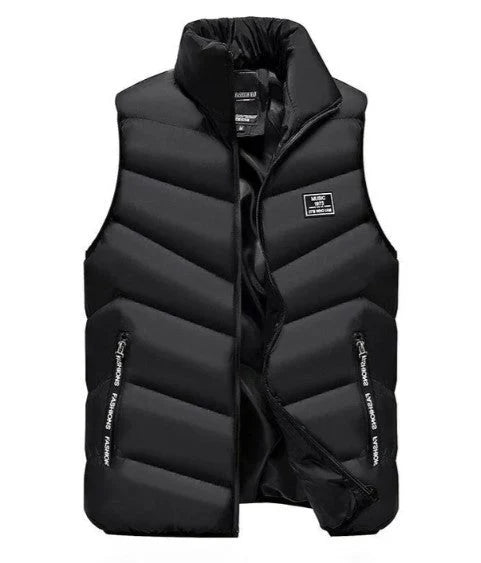 Men's quilted gilet in mustard displaying sleeveless armholes and padded construction