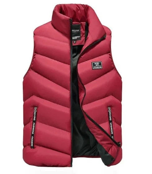 Men's puffer gilet collar detail and zip closure in mustard colourway