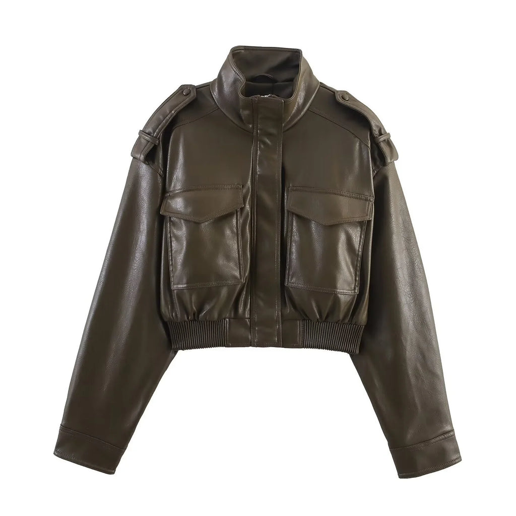 Cropped bomber jacket featuring ribbed cuffs and hem with structured silhouette