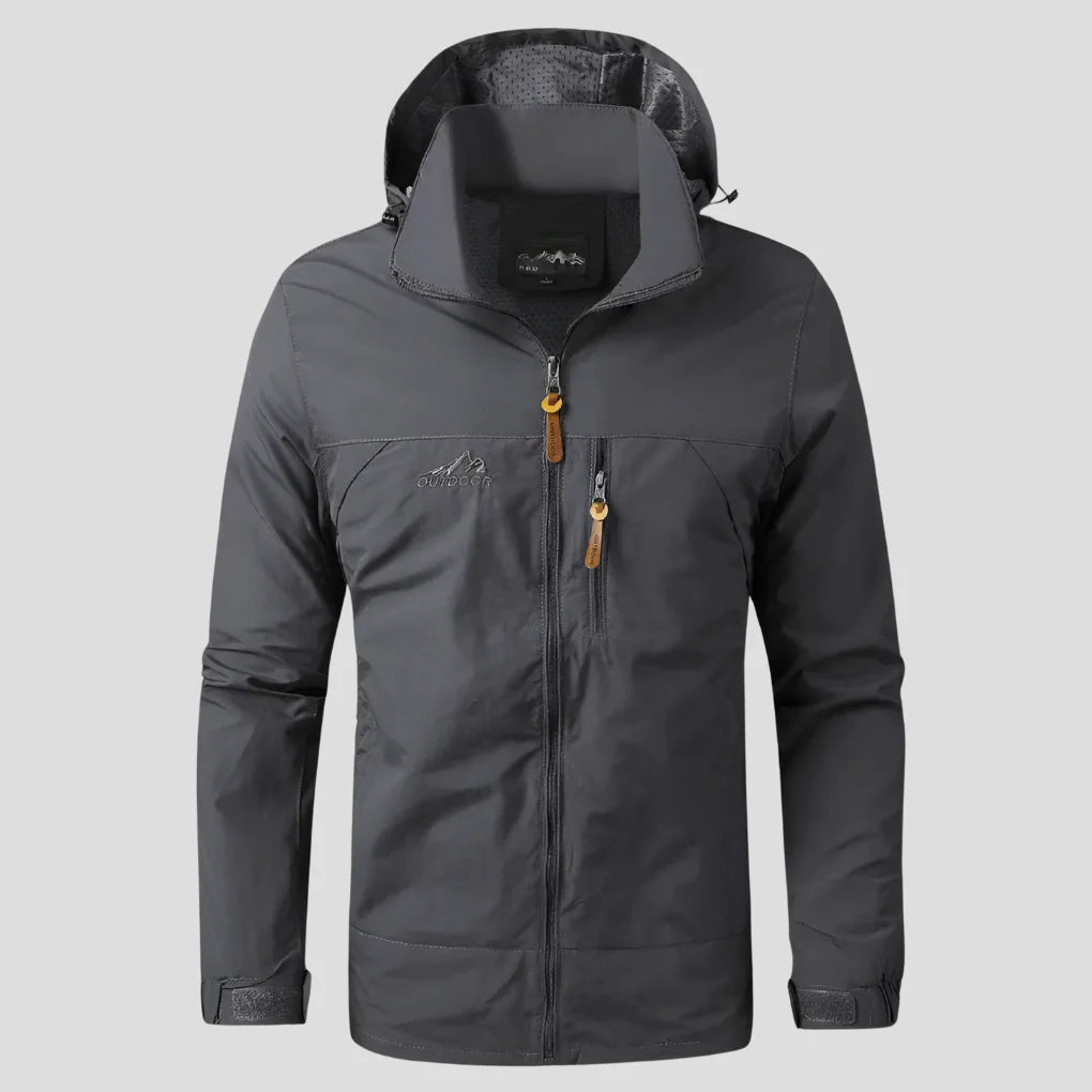 Men's casual hooded jacket with full-length zip closure and relaxed fit