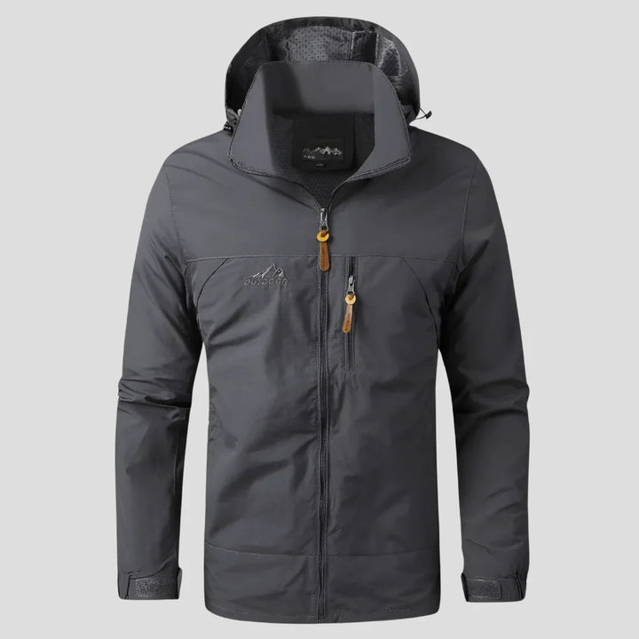 Men's casual hooded jacket with full-length zip closure and relaxed fit