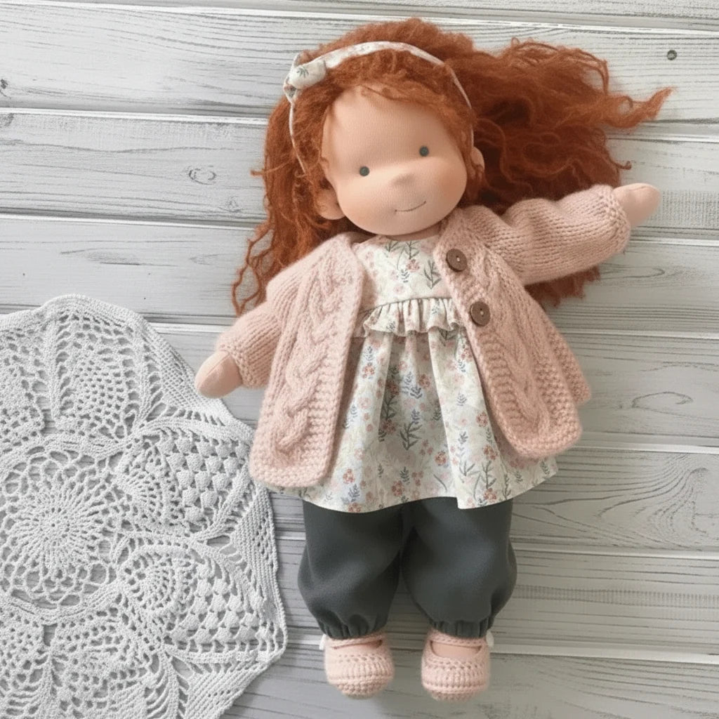 Handcrafted soft doll with blonde hair and gentle expression for imaginative play